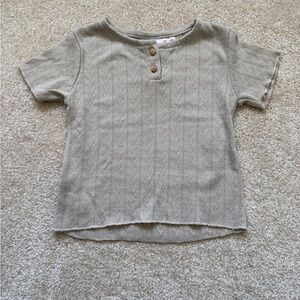 Zara Neutral Knit Short-Sleeve Henley Top in Light Beige 18-24m